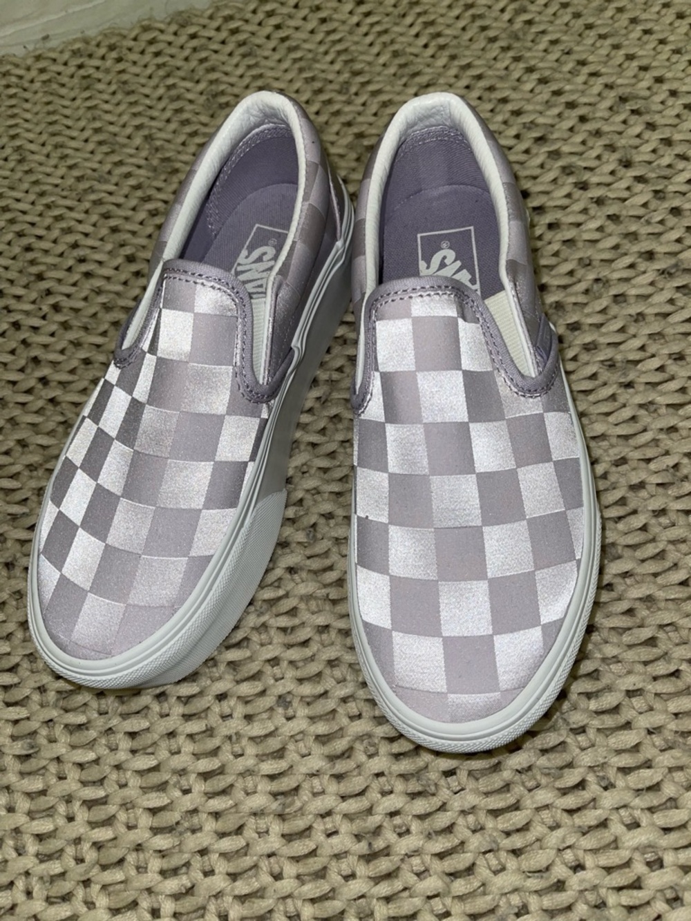 6 Vans Lilac and Silver Checkerboard Slip-On Sneakers